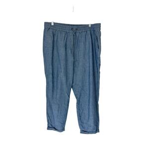 J.Crew Chambray Drawstring Pant Blue Relaxed Straight Leg Casual Relaxed Size 14